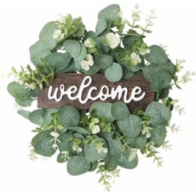 SANS MARQUE Couronne D'Eucalyptus Artificielle Verte 30 Cm Couronne Ronde Avec Panneaux En Bois Fleurs Blanches Et Vertes Décoration Murale Couronne D'Été - Publicité SANS MARQUE Couronne D'Eucalyptus Artificielle Verte 30 Cm Couronne Ronde Avec Panneaux En Bois Fleurs Blanches Et Vertes Décoration Murale Couronne D'Été - Publicité