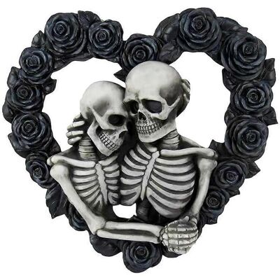 ALLAUVE Couronne Gothique D'Halloween Représentant Un Couple De Crânes En Forme De Cœur, Ornée De Roses Noires Et De Squelettes Amoureux Enlacés. Guirlande Acrylique Décorative À Suspendre Au Mur Ou À L'Entré - Publicité ALLAUVE Couronne Gothique D'Halloween Représentant Un Couple De Crânes En Forme De Cœur, Ornée De Roses Noires Et De Squelettes Amoureux Enlacés. Guirlande Acrylique Décorative À Suspendre Au Mur Ou À L'Entré - Publicité
