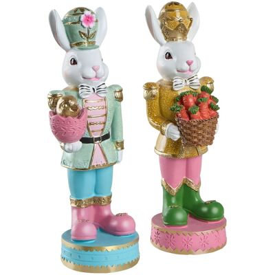 BELIANI Lot De 2 Figurines Décoratives De Pâques En Résine Forme De Lapins Multicolore Snave - Publicité BELIANI Lot De 2 Figurines Décoratives De Pâques En Résine Forme De Lapins Multicolore Snave - Publicité