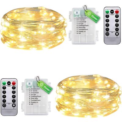 BALTERLEY - Lot De 2 Guirlandes Lumineuses Filaires Pour Intérieur Avec Piles, Minuteur Et Télécommande - 5 M 50 Led Blanc Chaud - Petite Guirlande Lumineuse Pour Chambre À Coucher, Noël, Mariage - Publicité BALTERLEY - Lot De 2 Guirlandes Lumineuses Filaires Pour Intérieur Avec Piles, Minuteur Et Télécommande - 5 M 50 Led Blanc Chaud - Petite Guirlande Lumineuse Pour Chambre À Coucher, Noël, Mariage - Publicité