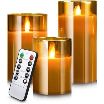 BRINSEA Bougies Scintillantes Sans Flamme À Led Avec Télécommande Et Minuterie, 4in 5in 6in, Lot De 3 Bougies Électriques À Piles (or) - Publicité BRINSEA Bougies Scintillantes Sans Flamme À Led Avec Télécommande Et Minuterie, 4in 5in 6in, Lot De 3 Bougies Électriques À Piles (or) - Publicité