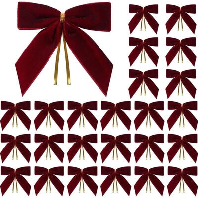 OEM Lot De 24 Décorations De Noël Pour Sapin Et Maison, Nœuds En Velours Rouge Et Rubans Dorés (bordeaux) - Publicité OEM Lot De 24 Décorations De Noël Pour Sapin Et Maison, Nœuds En Velours Rouge Et Rubans Dorés (bordeaux) - Publicité