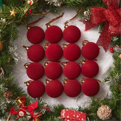 IRISFR Lot De 15 Boules De Noël En Velours Rouge, 8 Cm, Décorations En Velours Pour Sapin De Noël, Boules Décoratives Floquées Pour Fêtes De Famille, Mariages, Noël, Décoration À Suspendre - Publicité IRISFR Lot De 15 Boules De Noël En Velours Rouge, 8 Cm, Décorations En Velours Pour Sapin De Noël, Boules Décoratives Floquées Pour Fêtes De Famille, Mariages, Noël, Décoration À Suspendre - Publicité