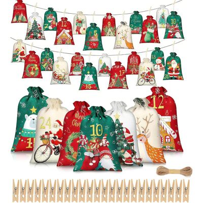 ALVIOR Calendrier De L Avent Vide - Tissu Polyester - 24 Poches Numérotées 1 À 24 - Pour Décoration Intérieure Noël - Lot De 2 Tailles - Publicité ALVIOR Calendrier De L Avent Vide - Tissu Polyester - 24 Poches Numérotées 1 À 24 - Pour Décoration Intérieure Noël - Lot De 2 Tailles - Publicité