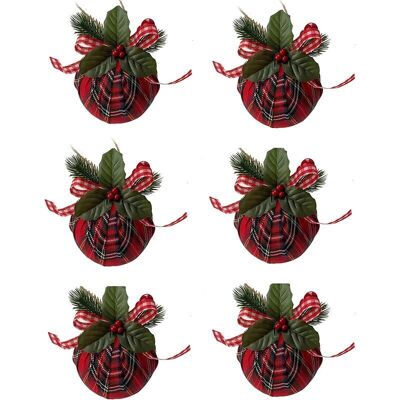 BRINSEA Lot De 6 Boules De Noël, Boules De Noël Rouges En Forme De Tartan Avec Nœud Et Feuilles Vertes - Décoration Pour Sapin De Noël, Fête, Maison - Publicité BRINSEA Lot De 6 Boules De Noël, Boules De Noël Rouges En Forme De Tartan Avec Nœud Et Feuilles Vertes - Décoration Pour Sapin De Noël, Fête, Maison - Publicité