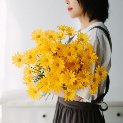 OEM Un Bouquet Coloré De Marguerites En Soie, Avec Leurs Tiges, Composé De Fleurs Artificielles, Idéal Comme Décoration De Table Ou Comme Fleur Décorative D'Extérieur. Publicité OEM Un Bouquet Coloré De Marguerites En Soie, Avec Leurs Tiges, Composé De Fleurs Artificielles, Idéal Comme Décoration De Table Ou Comme Fleur Décorative D'Extérieur. Publicité