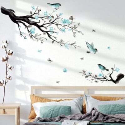 OEM Stickers Muraux Branche De Fleur Autocollant Mural Fleurs Bleues Arbre Oiseaux Décoration Murale Enfants Chambre Salon-crezuo - Publicité OEM Stickers Muraux Branche De Fleur Autocollant Mural Fleurs Bleues Arbre Oiseaux Décoration Murale Enfants Chambre Salon-crezuo - Publicité