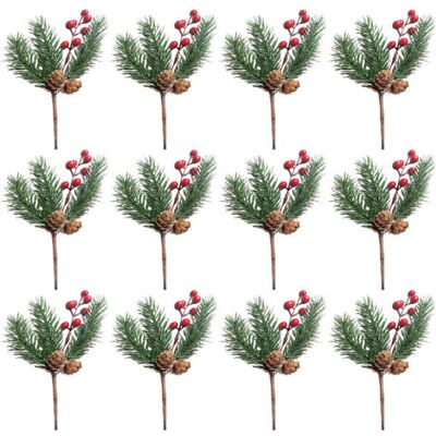 OEM 12 Décorations De Noël Artificielles En Forme De Baies Rouges Et De Pommes De Pin, Avec Branches De Pin, Pour Guirlandes, Couronnes Et Autres Ornements - Publicité OEM 12 Décorations De Noël Artificielles En Forme De Baies Rouges Et De Pommes De Pin, Avec Branches De Pin, Pour Guirlandes, Couronnes Et Autres Ornements - Publicité