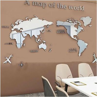 OEM Jeffergarden Acrylique Stickers Muraux 3d Carte Du Monde Mur Miroir Autocollant Pour Bureau Tude Salon Chambre Argent-dou - Publicité OEM Jeffergarden Acrylique Stickers Muraux 3d Carte Du Monde Mur Miroir Autocollant Pour Bureau Tude Salon Chambre Argent-dou - Publicité