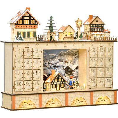 ARRIGONI Calendrier De L'Avent En Bois Avec 24 Tiroirs Decor Village De Noel Et Led 44x10x37 Cm - Publicité ARRIGONI Calendrier De L'Avent En Bois Avec 24 Tiroirs Decor Village De Noel Et Led 44x10x37 Cm - Publicité