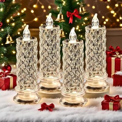KAJFJAD Lot De 4 Bougies Led Sans Flamme En Cristal, Projection D'Ombre De Rose, Base Stable, Fonctionne Sur Piles, Idéales Pour Une Décoration Romantique (mariage, Anniversaire, Noël), Blanches. Publicité KAJFJAD Lot De 4 Bougies Led Sans Flamme En Cristal, Projection D'Ombre De Rose, Base Stable, Fonctionne Sur Piles, Idéales Pour Une Décoration Romantique (mariage, Anniversaire, Noël), Blanches. Publicité