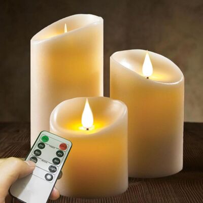 OEM Lot De 3 Bougies Led Flamme Vacillante Blanc Chaud Avec Télécommande, Jeu De 3 Bougies Objets De Décoration (10cm, 12.5cm, 15cm) - Publicité OEM Lot De 3 Bougies Led Flamme Vacillante Blanc Chaud Avec Télécommande, Jeu De 3 Bougies Objets De Décoration (10cm, 12.5cm, 15cm) - Publicité
