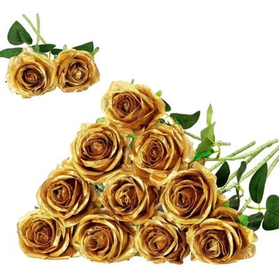 PELTOR Lot De 12 Roses Artificielles En Soie (doré) Pour Décoration D'Intérieur, De Fête De Mariage - Publicité PELTOR Lot De 12 Roses Artificielles En Soie (doré) Pour Décoration D'Intérieur, De Fête De Mariage - Publicité