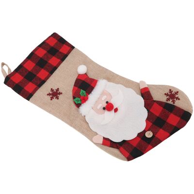MCKENSA Chaussette De Noël En Toile De Jute À Carreaux Rouges, Motif 3d, À Suspendre, Décoration Pour La Maison Et Les Fêtes De Fin D'Année, Père Noël - Publicité MCKENSA Chaussette De Noël En Toile De Jute À Carreaux Rouges, Motif 3d, À Suspendre, Décoration Pour La Maison Et Les Fêtes De Fin D'Année, Père Noël - Publicité