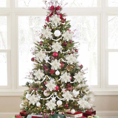 OEM Lot De 10 Décorations De Noël, Fleurs De Noël Artificielles Pailletées Avec Pinces, Décorations Pour Sapin De Noël, Couronne De Noël, Φ16 Cm-dou - Publicité OEM Lot De 10 Décorations De Noël, Fleurs De Noël Artificielles Pailletées Avec Pinces, Décorations Pour Sapin De Noël, Couronne De Noël, Φ16 Cm-dou - Publicité