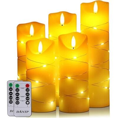 SCORPIO Bougie Led Avec Guirlande Lumineuse Intégrée, Lot De 5 Bougies Led, Télécommande À 10 Touches, Minuterie 24 Heures, Flamme Dansante, Cire Véritable, Fonctionne Sur Piles - Publicité SCORPIO Bougie Led Avec Guirlande Lumineuse Intégrée, Lot De 5 Bougies Led, Télécommande À 10 Touches, Minuterie 24 Heures, Flamme Dansante, Cire Véritable, Fonctionne Sur Piles - Publicité