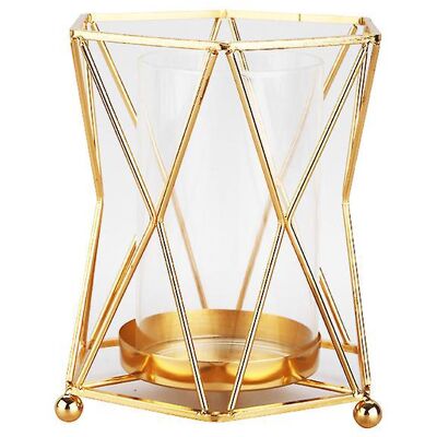 LAVVE Vase En Verre 2024 Avec Support Géométrique En Métal, Bougeoir Doré Pour Bougies Piliers, Hauteur 19 Cm - Publicité LAVVE Vase En Verre 2024 Avec Support Géométrique En Métal, Bougeoir Doré Pour Bougies Piliers, Hauteur 19 Cm - Publicité
