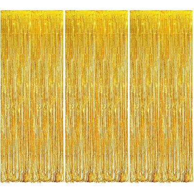 OEM 3 Pièces Rideau Métallique, Or, 1m X 2.5m, Franges Scintillantes, Décoration Fête, Mariage, Anniversaire - Publicité OEM 3 Pièces Rideau Métallique, Or, 1m X 2.5m, Franges Scintillantes, Décoration Fête, Mariage, Anniversaire - Publicité