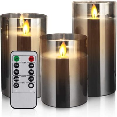 BRINSEA Bougies Scintillantes Sans Flamme À Led Avec Télécommande Et Minuterie, 4 Pouces 5 Pouces 6 Pouces, Lot De 3 Bougies Électriques À Piles (gris) - Publicité BRINSEA Bougies Scintillantes Sans Flamme À Led Avec Télécommande Et Minuterie, 4 Pouces 5 Pouces 6 Pouces, Lot De 3 Bougies Électriques À Piles (gris) - Publicité