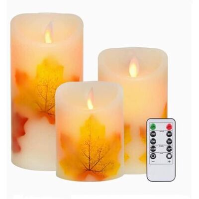 ABYSSE Lot De 3 Bougies Led En Forme De Feuille D'Érable, Blanc Chaud, Sans Flamme, À Piles, Mèches Clignotantes, Avec Télécommande Et Minuterie, Pour La Décoration Et Les Mariages (feuille D'Érable) - Publicité ABYSSE Lot De 3 Bougies Led En Forme De Feuille D'Érable, Blanc Chaud, Sans Flamme, À Piles, Mèches Clignotantes, Avec Télécommande Et Minuterie, Pour La Décoration Et Les Mariages (feuille D'Érable) - Publicité