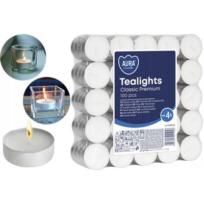 OEM Bougies Chauffe-plat Aura Classic Premium 4h, 100 Pièces, Culot Pf11-100 - Publicité OEM Bougies Chauffe-plat Aura Classic Premium 4h, 100 Pièces, Culot Pf11-100 - Publicité