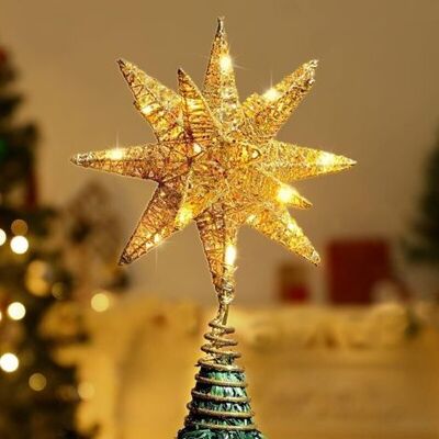 IRISFR Cime D\'arbre De Noël, Cime D\'arbre De Noël Scintillante Illuminée Étoile Géométrique 3d Scintillante Cime D\'arbre De Noël Décoration De Noël Led Lumière Décorative À Piles 28 Cm - Or - Publicité IRISFR Cime D\'arbre De Noël, Cime D\'arbre De Noël Scintillante Illuminée Étoile Géométrique 3d Scintillante Cime D\'arbre De Noël Décoration De Noël Led Lumière Décorative À Piles 28 Cm - Or - Publicité