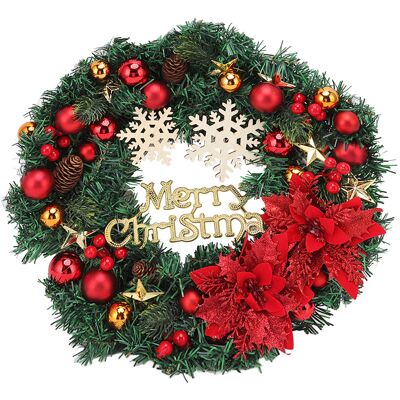 HEAT Couronne De Noël Enneigée Avec Pommes De Pin Et Boules De Noël Pour Décorations De Fêtes Intérieures Et Extérieures - Publicité HEAT Couronne De Noël Enneigée Avec Pommes De Pin Et Boules De Noël Pour Décorations De Fêtes Intérieures Et Extérieures - Publicité