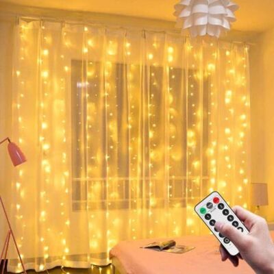 Barkbustersrideaux, 3 M 3 M Usb 300 Led Guirlandes Lumineuses, 8 Modes De Minuterie De Télécommande Pour La Décoration De Rideaux De Mariage Terrasse Imperméable Extérieur Intérieur Décoration De Cham - Publicité Barkbustersrideaux, 3 M 3 M Usb 300 Led Guirlandes Lumineuses, 8 Modes De Minuterie De Télécommande Pour La Décoration De Rideaux De Mariage Terrasse Imperméable Extérieur Intérieur Décoration De Cham - Publicité