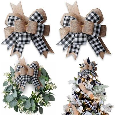OEM Lot De 2 Nœuds En Toile De Jute À Carreaux De Buffle Pour Couronne, 30,5 X 24,9 Cm, Grande Décoration Rustique Pour Sapin De Ferme, Décoration Pour Mariage, Vacances, Fête, Mur, Porte D'Entrée - Publicité OEM Lot De 2 Nœuds En Toile De Jute À Carreaux De Buffle Pour Couronne, 30,5 X 24,9 Cm, Grande Décoration Rustique Pour Sapin De Ferme, Décoration Pour Mariage, Vacances, Fête, Mur, Porte D'Entrée - Publicité