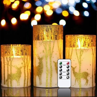 ABYSSE Bougies Sans Flamme Décorées D'Élans, Avec Minuterie À Distance, Mèche Mobile Et Lumière Led Vacillante Fonctionnant Sur Piles, Lot De 3 - Publicité ABYSSE Bougies Sans Flamme Décorées D'Élans, Avec Minuterie À Distance, Mèche Mobile Et Lumière Led Vacillante Fonctionnant Sur Piles, Lot De 3 - Publicité
