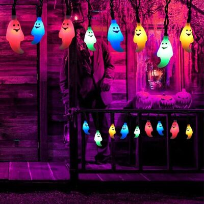 MOXIE Guirlandes Lumineuses Halloween, 40 Leds Multicolore Fantôme Lumière Alimenté Par Batterie, 6m 3d En Plastique Fantôme De Fées Lumières Pour Noël Festival Party Intérieur Decor [classe Énergétique A++ - Publicité MOXIE Guirlandes Lumineuses Halloween, 40 Leds Multicolore Fantôme Lumière Alimenté Par Batterie, 6m 3d En Plastique Fantôme De Fées Lumières Pour Noël Festival Party Intérieur Decor [classe Énergétique A++ - Publicité