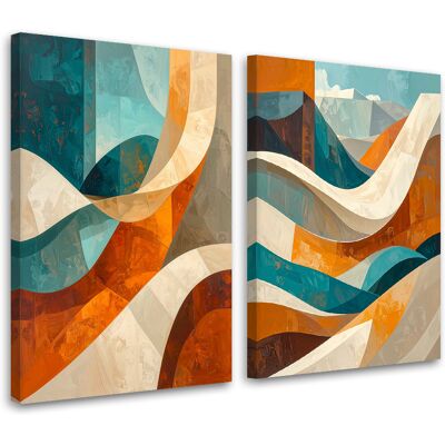 FEEBY Tableaux Sur Toile Lot Abstraction : Vagues Orange Et Turquoise 2 X 80x120 - Publicité FEEBY Tableaux Sur Toile Lot Abstraction : Vagues Orange Et Turquoise 2 X 80x120 - Publicité