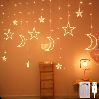 OEM Rideau Lumineux Étoiles Lune, Guirlande Lumineuse Led De Noël De 3,5 M, Décorations De Noël, Guirlandes Lumineuses De Noël-dou - Publicité OEM Rideau Lumineux Étoiles Lune, Guirlande Lumineuse Led De Noël De 3,5 M, Décorations De Noël, Guirlandes Lumineuses De Noël-dou - Publicité