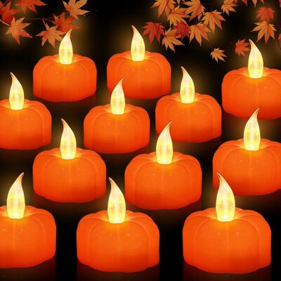 KAJFJAD Lot De 12 Bougies Led Citrouille – Bougies Chauffe-plat Sans Flamme À Effet Vacillant Pour La Décoration De Table D'Automne, D'Halloween Et De Thanksgiving - Publicité KAJFJAD Lot De 12 Bougies Led Citrouille – Bougies Chauffe-plat Sans Flamme À Effet Vacillant Pour La Décoration De Table D'Automne, D'Halloween Et De Thanksgiving - Publicité