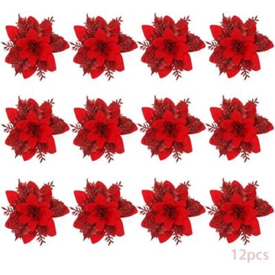FOGSHIELD Fleurs De Noël, 12 Fleurs De Noël À Paillettes, Fleur De Noël À Paillettes Creuses, Poinsettia Arbre De Noël Fleurs Artificielles Décor Ornement, Décoration,noël - Publicité FOGSHIELD Fleurs De Noël, 12 Fleurs De Noël À Paillettes, Fleur De Noël À Paillettes Creuses, Poinsettia Arbre De Noël Fleurs Artificielles Décor Ornement, Décoration,noël - Publicité