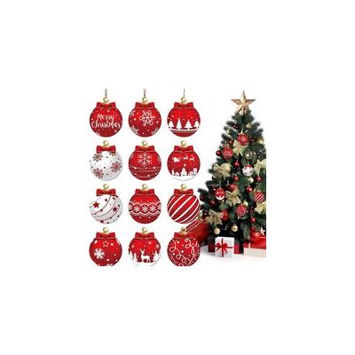 OEM Lot De 12 Boules De Noël Rouges Et Blanches À Suspendre En Bois - Décorations Festives Pour Sapin De Noël Avec Flocons De Neige, Rennes Et Père Noël - Publicité OEM Lot De 12 Boules De Noël Rouges Et Blanches À Suspendre En Bois - Décorations Festives Pour Sapin De Noël Avec Flocons De Neige, Rennes Et Père Noël - Publicité