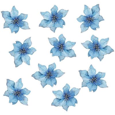LAVVE Fleurs De Noël Artificielles Pour Mariage, Décorations De Sapin De Noël Pailletées (10 Pièces) (bleu) - Publicité LAVVE Fleurs De Noël Artificielles Pour Mariage, Décorations De Sapin De Noël Pailletées (10 Pièces) (bleu) - Publicité