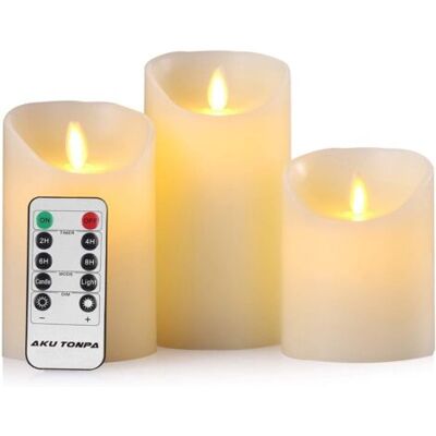 ABYSSE Lot De 3 Bougies Led Sans Flamme, À Piles, En Cire Véritable, Avec Mèche Mobile Et Télécommande - Minuterie 24 Heures (p X H : 7,5 X 10/12,7/15,2 Cm) - Publicité ABYSSE Lot De 3 Bougies Led Sans Flamme, À Piles, En Cire Véritable, Avec Mèche Mobile Et Télécommande - Minuterie 24 Heures (p X H : 7,5 X 10/12,7/15,2 Cm) - Publicité