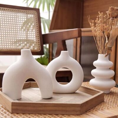 SCORPIO Vases Décoratifs, Style Bohème Moderne, Pour La Décoration Intérieure, Centres De Table Ronds En Céramique Blanche, Lot De 3, Blanc - Publicité SCORPIO Vases Décoratifs, Style Bohème Moderne, Pour La Décoration Intérieure, Centres De Table Ronds En Céramique Blanche, Lot De 3, Blanc - Publicité