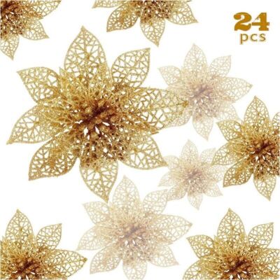OEM Fleurs De Noël, 24 Fleurs De Noël Scintillantes, Fleur De Noël Scintillante Creuse, Poinsettia Arbre De Noël Fleurs Artificielles Décor Ornement, Décoration Pour Mariage, Fête, Noël (or) - Publicité OEM Fleurs De Noël, 24 Fleurs De Noël Scintillantes, Fleur De Noël Scintillante Creuse, Poinsettia Arbre De Noël Fleurs Artificielles Décor Ornement, Décoration Pour Mariage, Fête, Noël (or) - Publicité