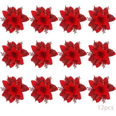 OEM Fleurs De Noël, 12 Fleurs De Noël À Paillettes, Fleur De Noël À Paillettes Creuses, Poinsettia Arbre De Noël Fleurs Artificielles Décor Ornement, Décoration,noël (red-b)-dou - Publicité OEM Fleurs De Noël, 12 Fleurs De Noël À Paillettes, Fleur De Noël À Paillettes Creuses, Poinsettia Arbre De Noël Fleurs Artificielles Décor Ornement, Décoration,noël (red-b)-dou - Publicité