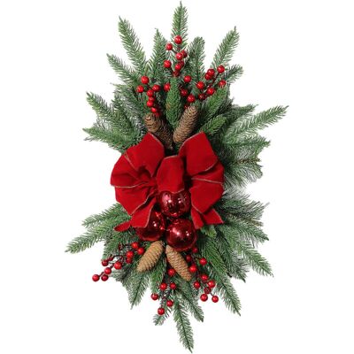 MOXIE Sjlerst Couronne Décorative De Noël Pour Escalier, 60 X 30 Cm, Avec Nœud Rouge, Décorations En Forme D'Écailles De Poisson Et De Baies, Décoration Murale Floconnée De Noël À Suspendre - Publicité MOXIE Sjlerst Couronne Décorative De Noël Pour Escalier, 60 X 30 Cm, Avec Nœud Rouge, Décorations En Forme D'Écailles De Poisson Et De Baies, Décoration Murale Floconnée De Noël À Suspendre - Publicité
