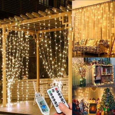 OEM 3x3m Guirlande Lumineuse 300 Led Rideau Lumineux 8 Modes D'eclairage Intérieur Extérieur Decoration Mariage Sapin Noel Blanc Chaud-dou - Publicité OEM 3x3m Guirlande Lumineuse 300 Led Rideau Lumineux 8 Modes D'eclairage Intérieur Extérieur Decoration Mariage Sapin Noel Blanc Chaud-dou - Publicité