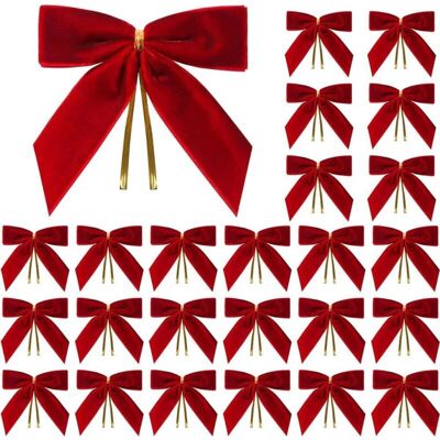 OEM Lot De 24 Décorations De Noël Pour Sapin Et Maison, Nœuds En Velours Rouge Et Rubans Dorés (rouge) - Publicité OEM Lot De 24 Décorations De Noël Pour Sapin Et Maison, Nœuds En Velours Rouge Et Rubans Dorés (rouge) - Publicité