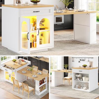 OEM Ausziehbare Kücheninsel Mit Led-beleuchtung, Moderner Küchenschrank Mit 2 Schubladen Und Verstellbaren Einlegeböden, Sideboard Mit Geriffelten Glastüren, Mdf-küchenarbeitsplatte Für Den Essbereich - Publicité OEM Ausziehbare Kücheninsel Mit Led-beleuchtung, Moderner Küchenschrank Mit 2 Schubladen Und Verstellbaren Einlegeböden, Sideboard Mit Geriffelten Glastüren, Mdf-küchenarbeitsplatte Für Den Essbereich - Publicité
