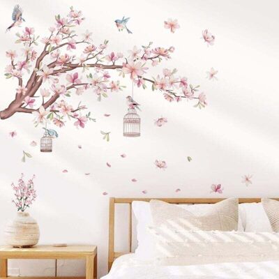 PELTOR Stickers Muraux Décoratifs En Vinyle Avec Fleurs De Cerisier, Branches De Magnolia Et Oiseaux, Motifs Floraux Pour Chambre À Coucher - Publicité PELTOR Stickers Muraux Décoratifs En Vinyle Avec Fleurs De Cerisier, Branches De Magnolia Et Oiseaux, Motifs Floraux Pour Chambre À Coucher - Publicité