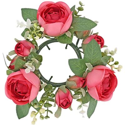 YUDO Couronne Artificielle De Roses Et De Verdure, Porte-bougie Pilier Décoratif Pour Porte Ou Centre De Table De Salon-dark Pink - Publicité YUDO Couronne Artificielle De Roses Et De Verdure, Porte-bougie Pilier Décoratif Pour Porte Ou Centre De Table De Salon-dark Pink - Publicité