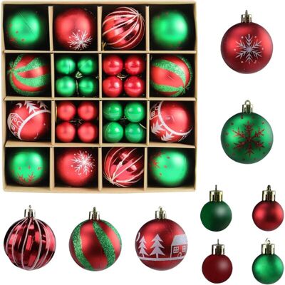XISRENS Boules De Noël Rouge Et Vert, 44pcs Boule D'Arbre De Noël, Ornement De Sapin De Noël, Peint Boule Noel Plastique Avec Lanière Pour Decoration Sapin Noel Intérieure Ou Extérieure - Publicité XISRENS Boules De Noël Rouge Et Vert, 44pcs Boule D'Arbre De Noël, Ornement De Sapin De Noël, Peint Boule Noel Plastique Avec Lanière Pour Decoration Sapin Noel Intérieure Ou Extérieure - Publicité