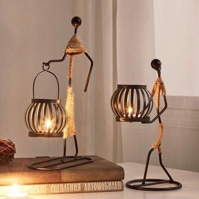 ECLEANFY Lot De 2 Bougeoirs De Table, Bougeoirs Rétro En Fer Noir Pour Bougies Chauffe-plat, Support Vintage En Forme De Petite Fille Avec Motif En Corde De Chanvre (b) - Publicité ECLEANFY Lot De 2 Bougeoirs De Table, Bougeoirs Rétro En Fer Noir Pour Bougies Chauffe-plat, Support Vintage En Forme De Petite Fille Avec Motif En Corde De Chanvre (b) - Publicité