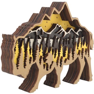 MCKENSA Ornement En Bois Sculpté Avec Lumière, Sculpture Animale 3d En Bois Avec Lumières Pour Décorations D'Halloween, Bison - Publicité MCKENSA Ornement En Bois Sculpté Avec Lumière, Sculpture Animale 3d En Bois Avec Lumières Pour Décorations D'Halloween, Bison - Publicité